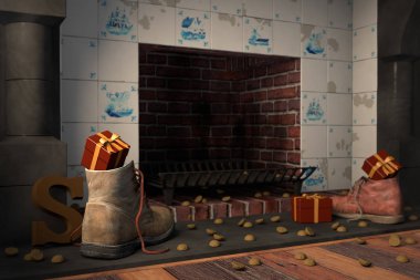 Hollanda tatil Sinterklaas için şömine tarafından ayakkabılar