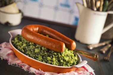 Dutch food: kale with smoked sausage or 'Boerenkool met worst'
