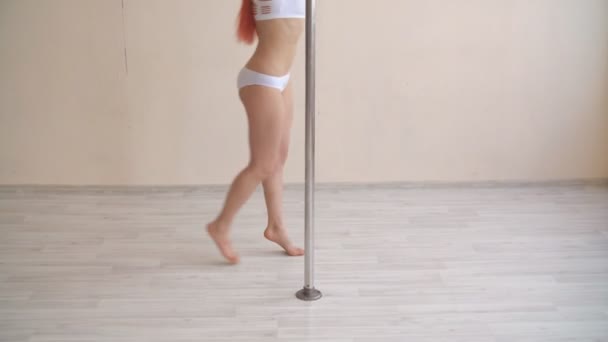Dívka tančí na pól, tanečnice, Fitness a sportu. Pole Dance.