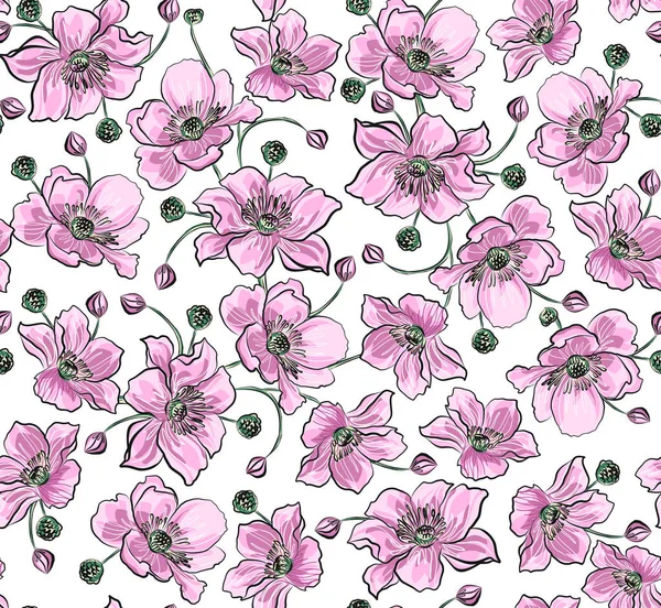 Rosa Blommor Sömlös Mönster — Stock vektor