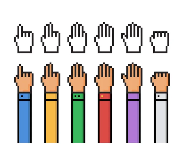 Conjunto de pixel hand count de 0 a 5 - ilustración vectorial aislada — Vector de stock