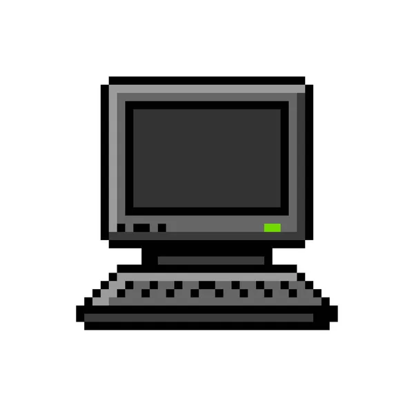 Ordenador pixelado con teclado antiguo moderno - ilustración vectorial aislada — Vector de stock