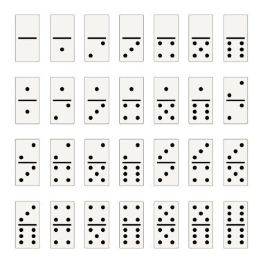 Dominos kemikleri 28 adet oyun - izole vektör çizim için ayarla