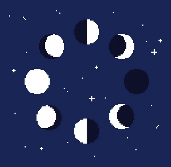 Fasi lunari sullo sfondo di stelle scure - illustrazione vettoriale isolata — Vettoriale Stock