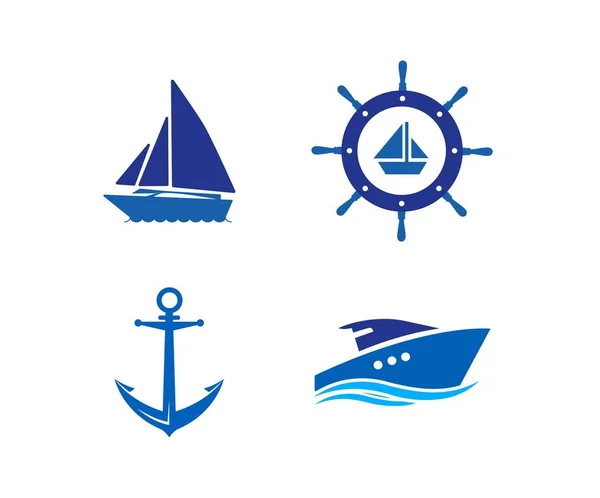 Логотип корабля, колеса, якоря и яхты - изолированная векторная иллюстрация — стоковый вектор