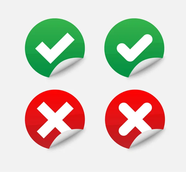 Green Check Mark e Croce Rossa in due varianti (angoli quadrati e arrotondati) - È — Vettoriale Stock