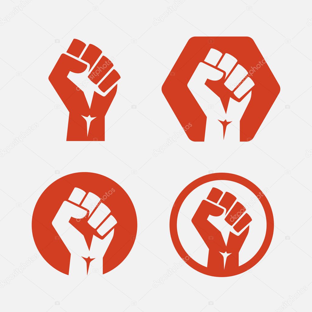 Raised fist set red logo icon - isolated vector illustration