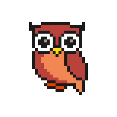 Şirin kuş hayvan pixelated baykuş - izole vektör çizim