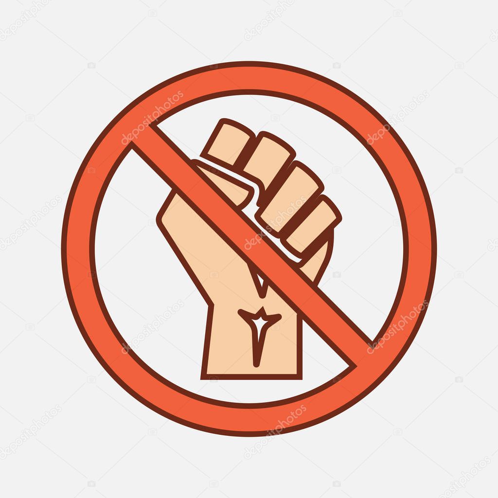 No revolution! Raised fist black doodle sign icon poster - isolated vector illustration