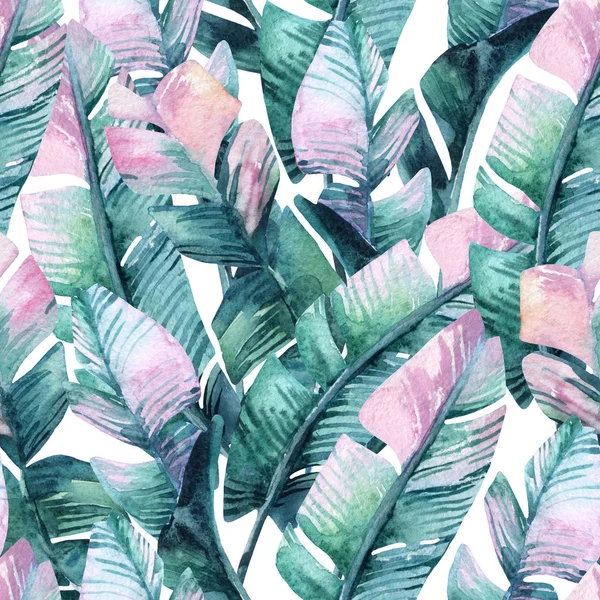 Aquarel banana leaf naadloze patroon. — Stockfoto