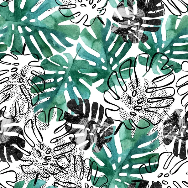 Monstera leaves seamless pattern.