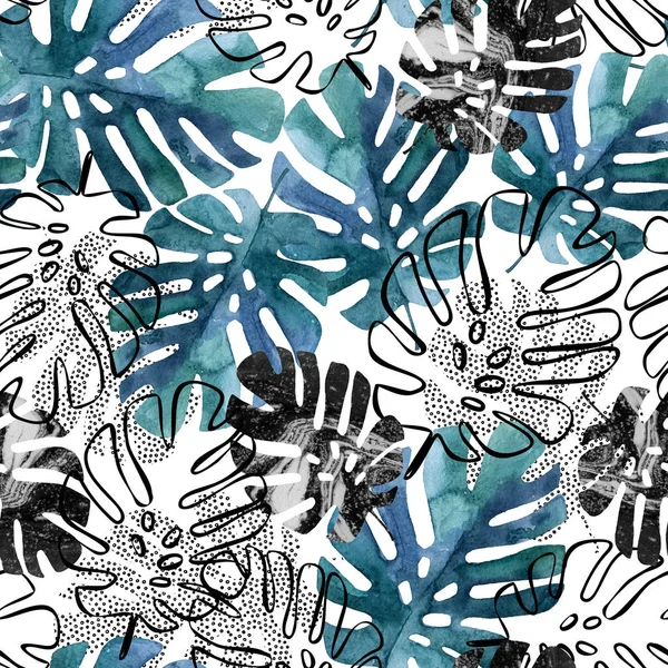 Monstera leaves seamless pattern.