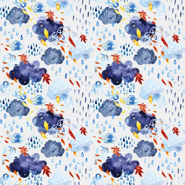 Watercolor falling leaves and shower seamless pattern. — Stock Photo, Image