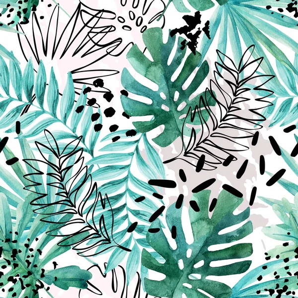 Abstract exotic leaves seamless pattern. — Stock Photo, Image