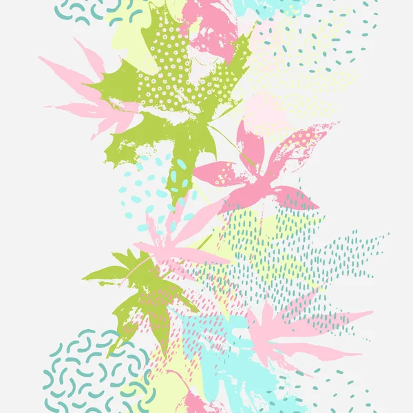 Abstract falling leaves seamless pattern in fresh bright summer colors.