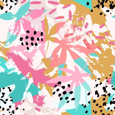 Drawing of falling leaves, ink doodle, grunge textures.