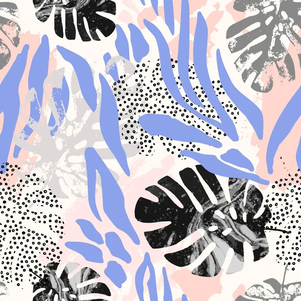 Modern seamless pattern with animal skin print and botanical tropical leaves — Stock Photo, Image