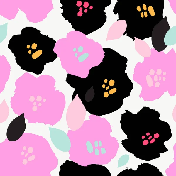 Abstract floral seamless pattern with flowers in black and pastel pink colors — Stock Photo, Image