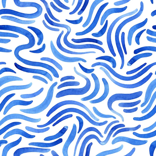 Su mavisi soyut fırça darbeleri kusursuz desen oluşturur. Suluboya sıvısı arka planı şekillendirir — Stok fotoğraf