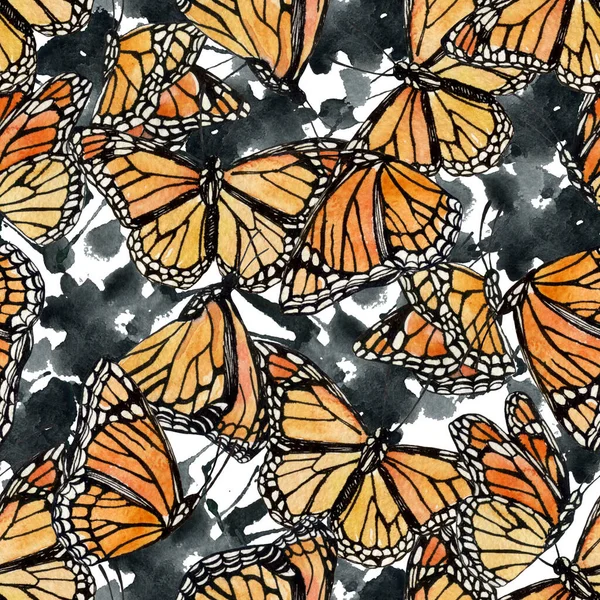 Hand drawn butterfly and abstract shapes seamless pattern — 图库照片