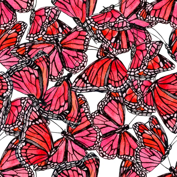 美しい水彩蝶の背景。手描き蝶形シームレスパターン — ストック写真