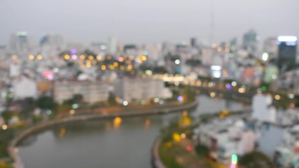 Vista aérea bokeh en la ciudad — Vídeo de stock