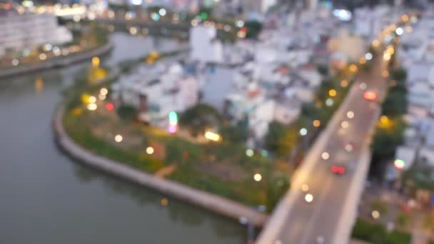 Вид с воздуха боке в городе — стоковое видео