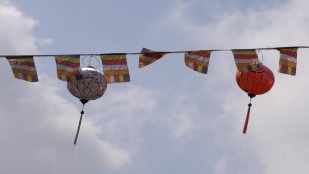 Paper lanterns in sky — Stock Video