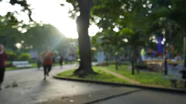ホーチミン市 ベトナム 2017 Montin および太陽光線の焦点が合っていません 不明の人が実行していると 太陽の光と公園を歩いて — ストック動画