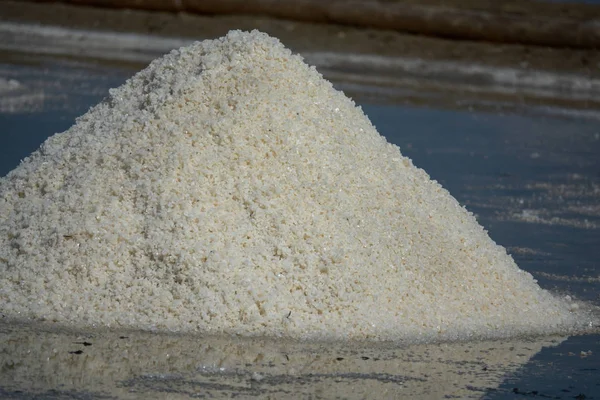 晴れた日に白の塩田 ロイヤリティ高品質無料映像素材集ビーチ ビレッジの白い塩フィールドの 塩は人々 のための重要な食糧 — ストック写真