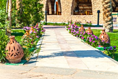 çiçek ve Bahçe içinde bir parça boyunca kil tencere