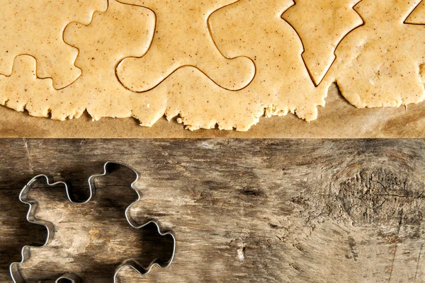 Roll out the dough cut out Christmas shapes instagram style — Stock Photo, Image