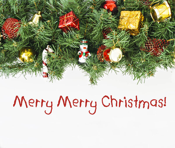 Christmas garland with toys and isolated text