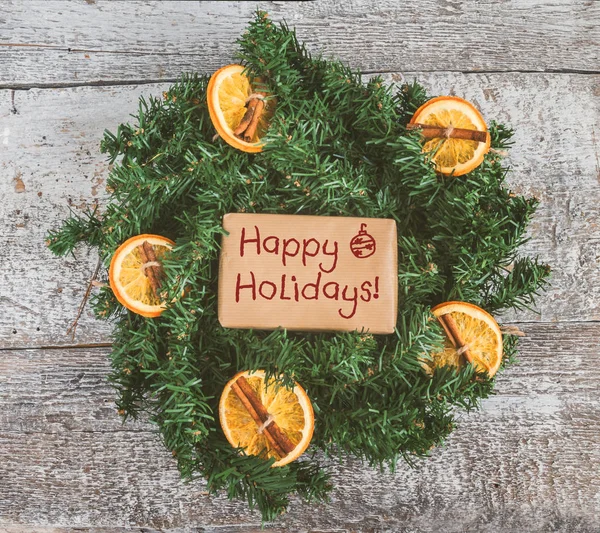 Γιορτινό στεφάνι με πορτοκαλί κείμενο και ρετρό — Φωτογραφία Αρχείου