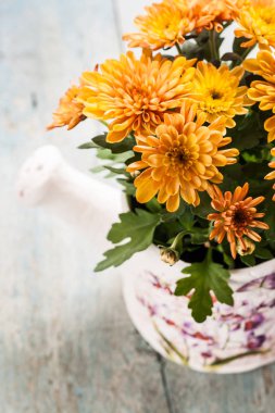 Seramik Bahçe Sulama içinde portakal krizantem