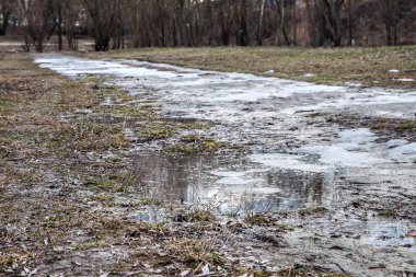 Park rüşvet, su birikintisi, yolda kar