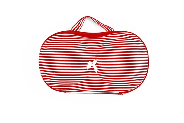 Desenho vermelho e branco listras saco para sutiãs, para viajar, isola — Fotografia de Stock