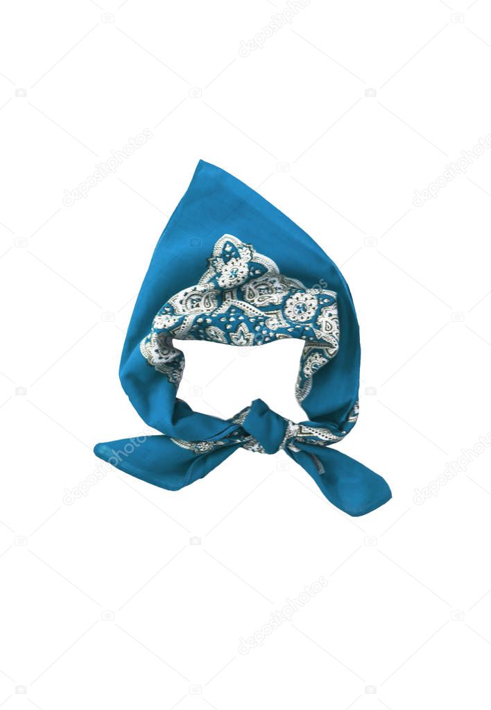 Blue, light blue kerchief-bandana with a pattern, isolated