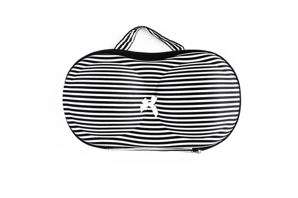 Drawing black and white stripe bag for bras, for traveling, isol — Stock Photo, Image