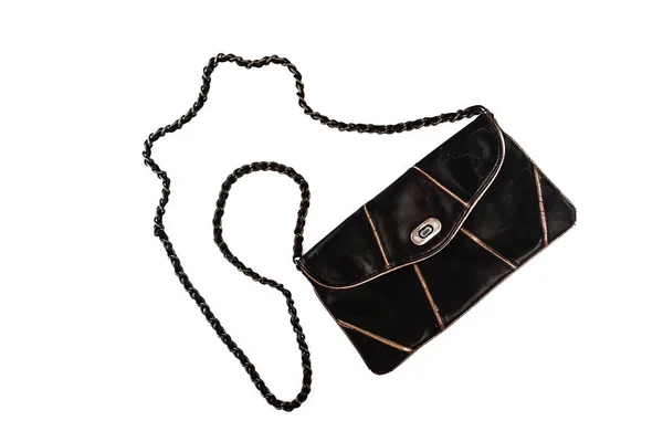 Female clutch bag on a long handle-chain, isolated on a white ba — Stock Photo, Image