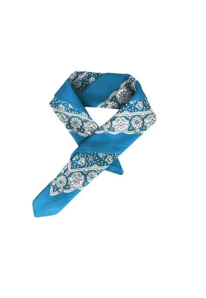 Niebieski, niebieski chusta bandana z wzorem, na białym tle — Zdjęcie stockowe