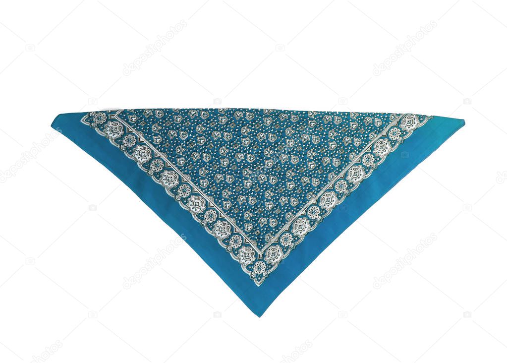 Blue, light blue kerchief-bandana with a pattern, isolated