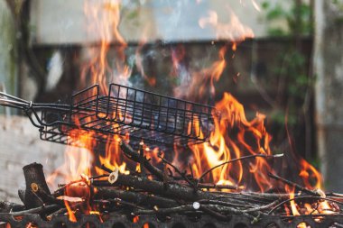 Yakacak odun ve kömürlerin için dalları içinde mangal söner. Retro v