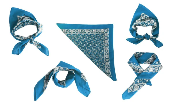 Blaues, hellblaues Kopftuch mit Muster, isoliert — Stockfoto
