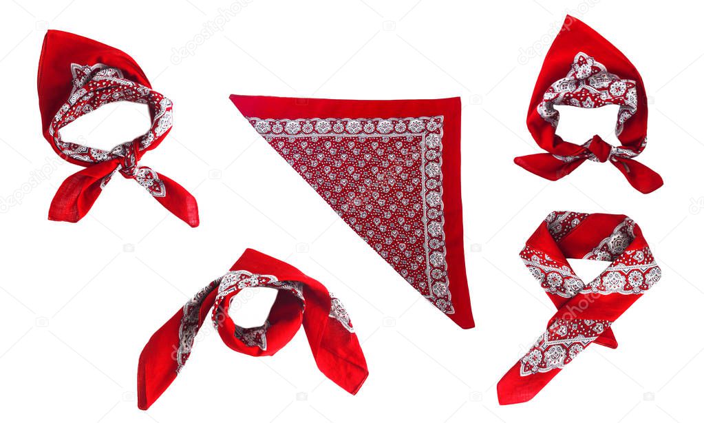Red kerchief bandana with a pattern, isolated