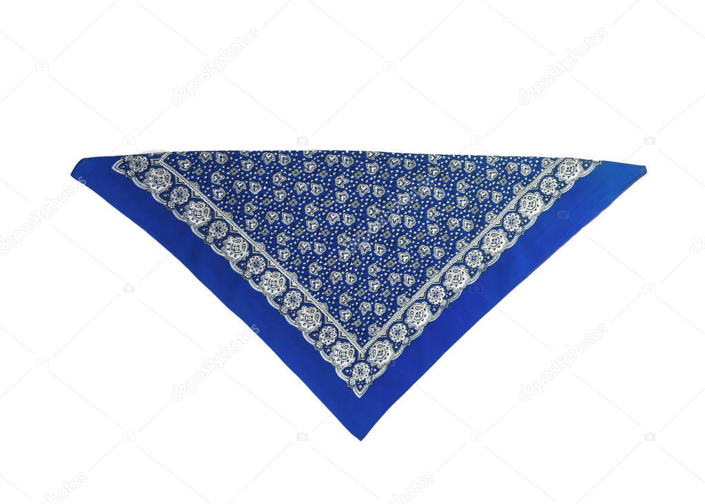 Blue, light blue kerchief-bandana with a pattern, isolated