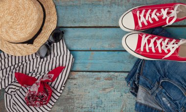 Natürmort rekreasyon, giyim, şapka, gizlice için çeşitli öğeleri