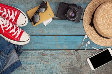 Natürmort rekreasyon, giyim, şapka, gizlice için çeşitli öğeleri