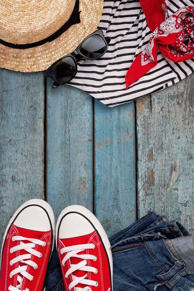 Natürmort rekreasyon, giyim, şapka, gizlice için çeşitli öğeleri