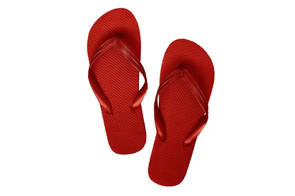 Rode rubberen slippers, geïsoleerd op een witte achtergrond — Stockfoto